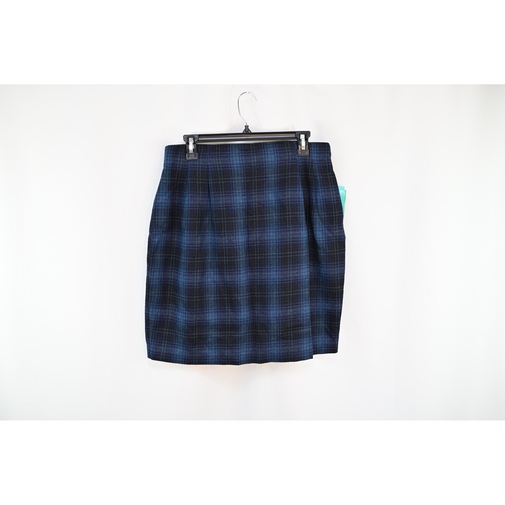 Vintage Sellecca Union Made Blue Plaid Wool Skirt Size 14 Montgomery Ward USA